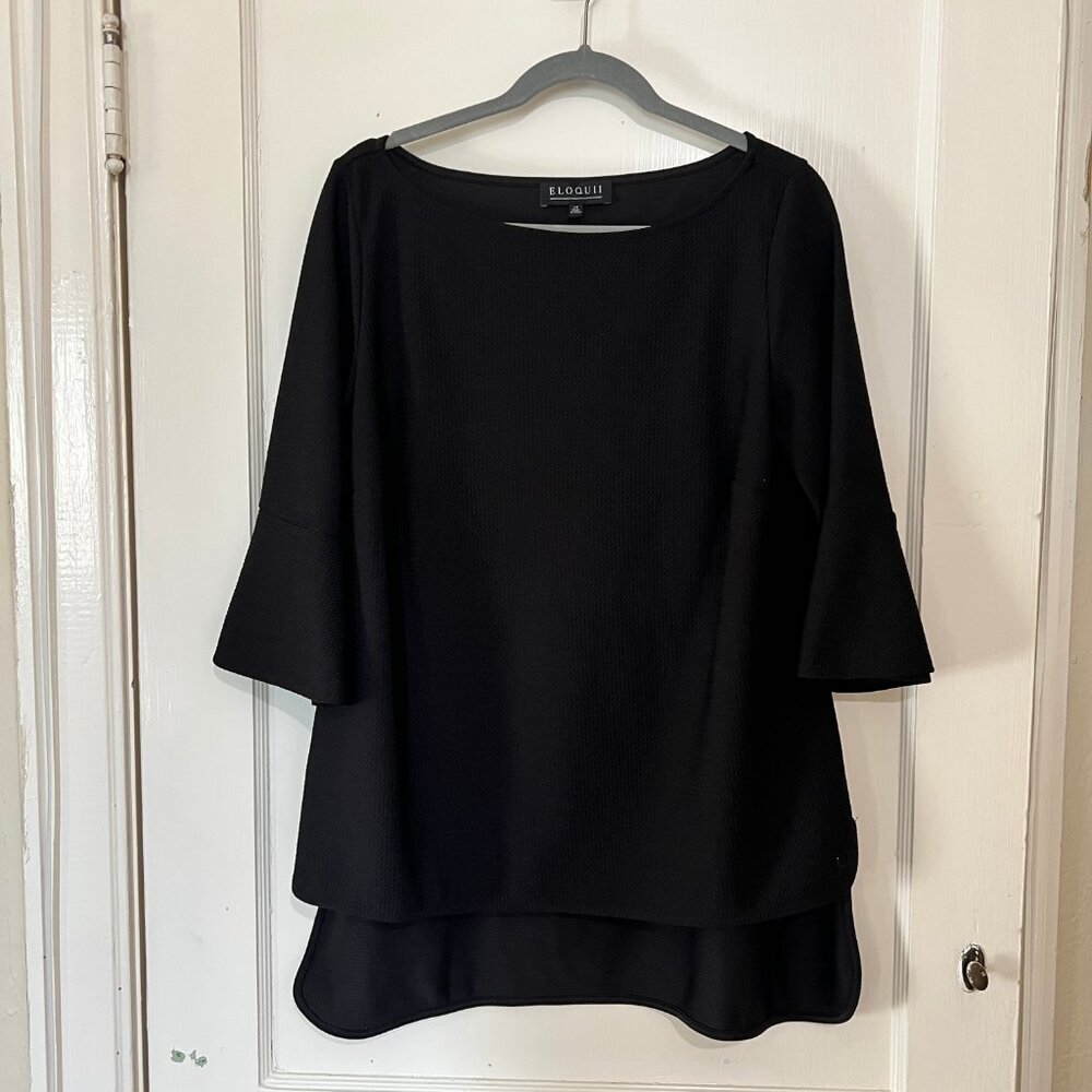 Eloquii Black High Low Bell Sleeve Tunic Top size 14